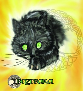 Belzebaka sort ses pouvoirs, en fond d'écran le sceau de d'Yggdrasil, l'arbre entre les mondes