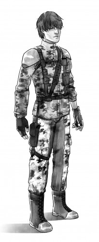 Aksel Koceila, personnage du roman mira, un jeune homme en uniforme militaire avec des cheveux en bataille cachant une cicatrice sur ses yeux